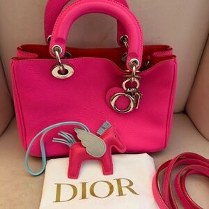 Dior Diorissimo Small/Baby size in Hot Pink Barbie w/Strap, Dustbag, Pony Charm
